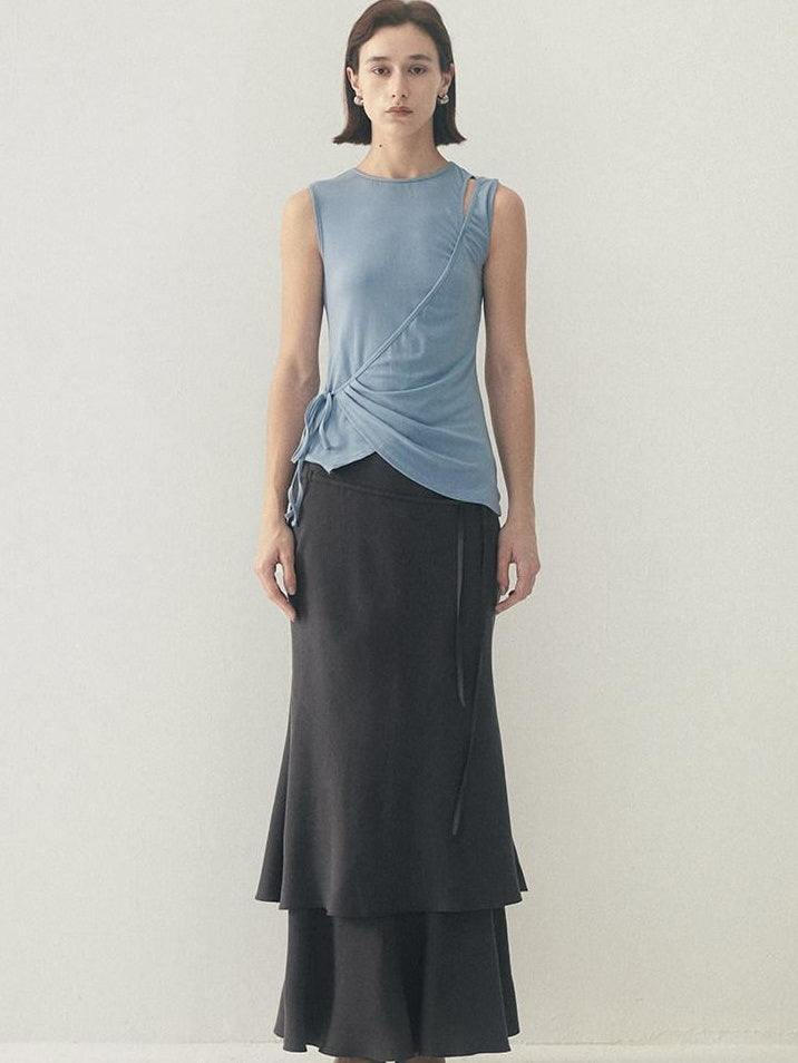 someone sometimes Soft Modal Tencel Minimal Office Double Fishtail Low Waist Women Maxi Skirts