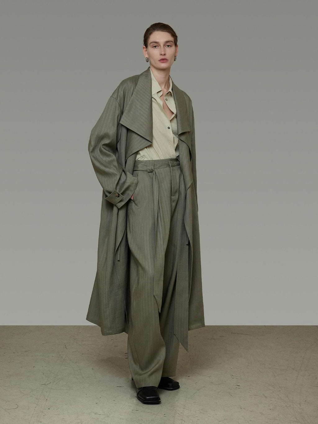 unspoken Sexy High Waist Striped Drawstring Straight Hem Office Breathable Wide Leg Pants