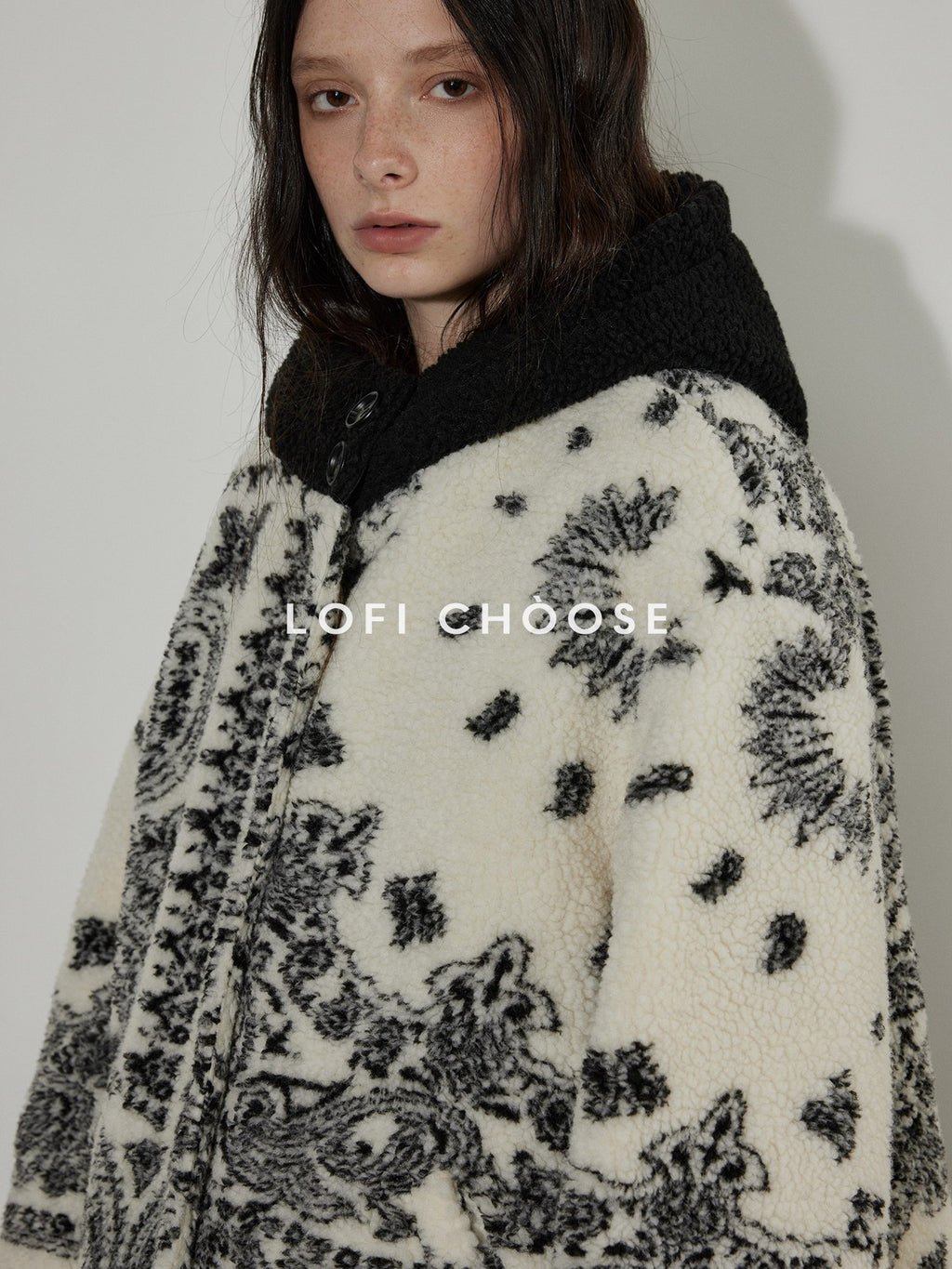 Lofi choose Insulated Hooded Relaxed Fit Commuter Floral Apricot Button Women Short Coat