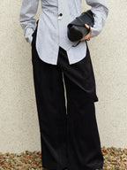 audreyyang Comfort Stretch Asymmetric Minimalist High Waist Loose Fit Women Straight Pants