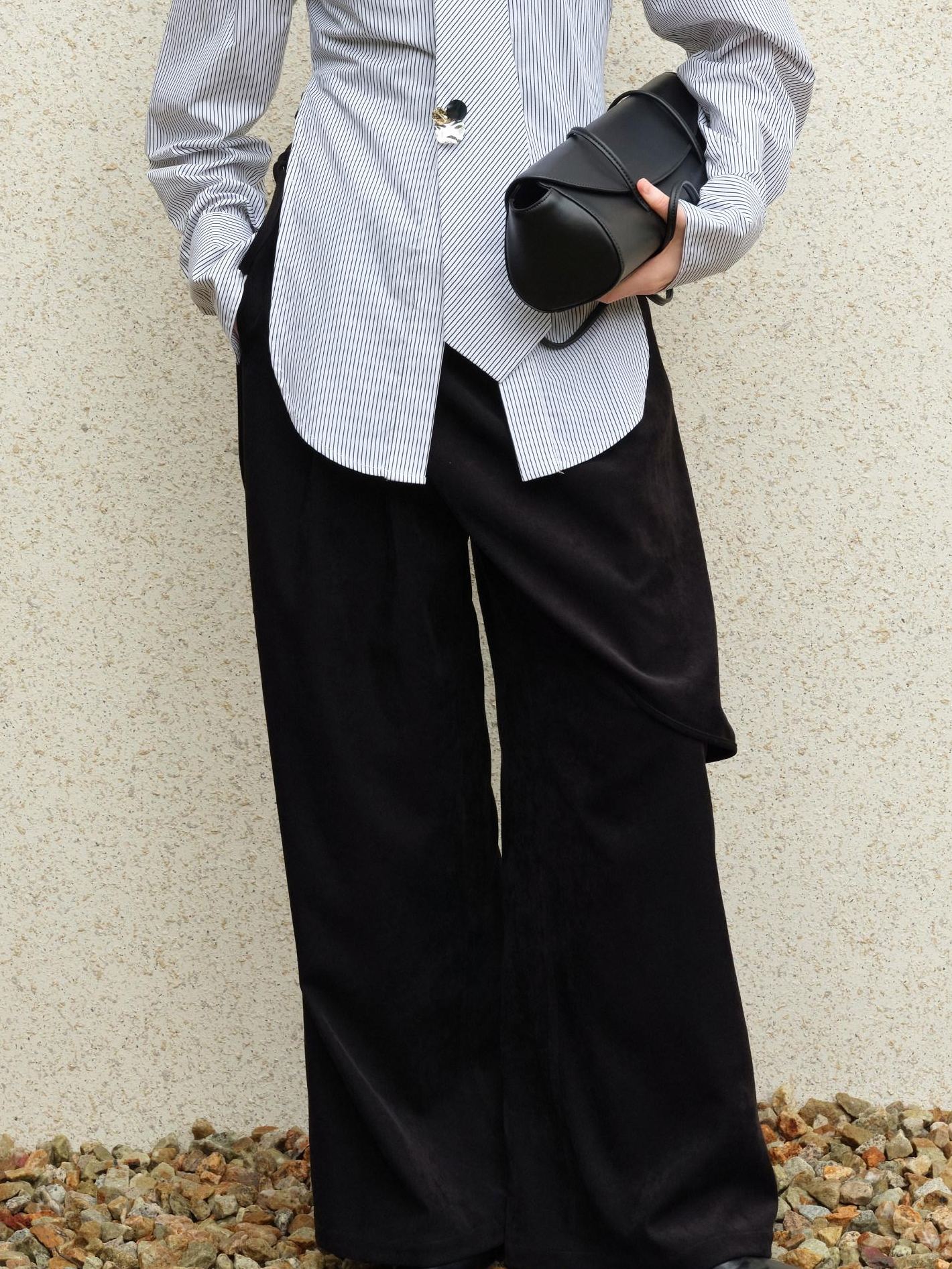 audreyyang Comfort Stretch Asymmetric Minimalist High Waist Loose Fit Women Straight Pants