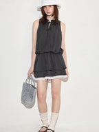 fano Viscose Blend Sleeveless Flared Waist Korean Office Date Off Shoulder Crop Tops
