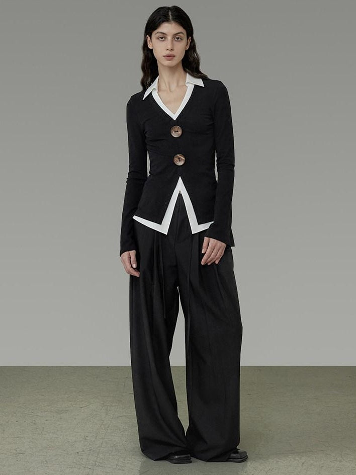 unspoken High Waist Sleek Black Workwear Tailored Fit For Ladies Polyester Wide Leg Pants