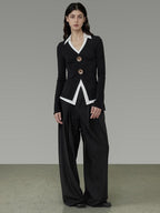 unspoken High Waist Sleek Black Workwear Tailored Fit For Ladies Polyester Wide Leg Pants
