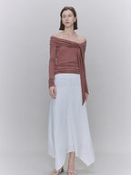 someone sometimes Recycled Viscose Linen Blend High Waist Asymmetric A Line Women Maxi Skirts