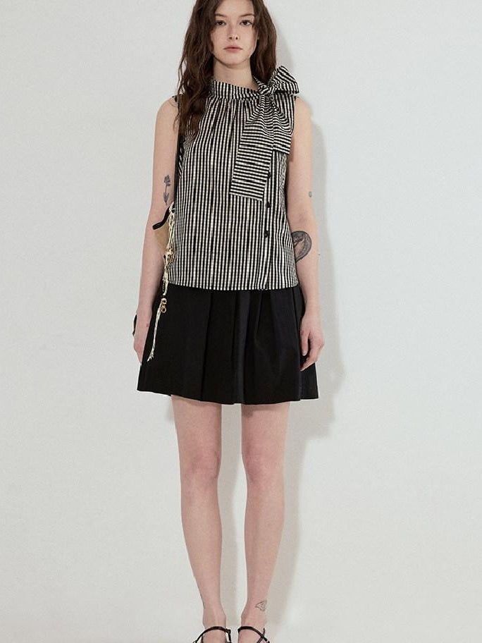 fano Viscose Lyocell Plaid Sleeveless Loose Pullover Korean Workwear Women Blouses