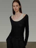 unspoken Minimal Slim V-neck Split Hem Long Sleeve Button Solid Black Beige Women Blouses