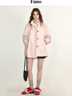 fano Pure Cotton Relaxed Commuter Stand Collar Midlength Peach Pink Trench Coats