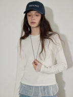 Lofi choose Patchwork Loose Fit Office Crew Neck Women Dark Gray White Long Sleeve T-Shirts