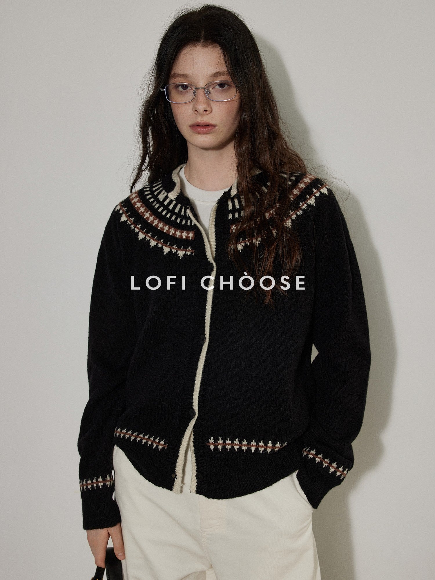 Lofi choose Cozy Soft Thick Vintage Loose Fit Colorblock Geometric Button Front Cardigans