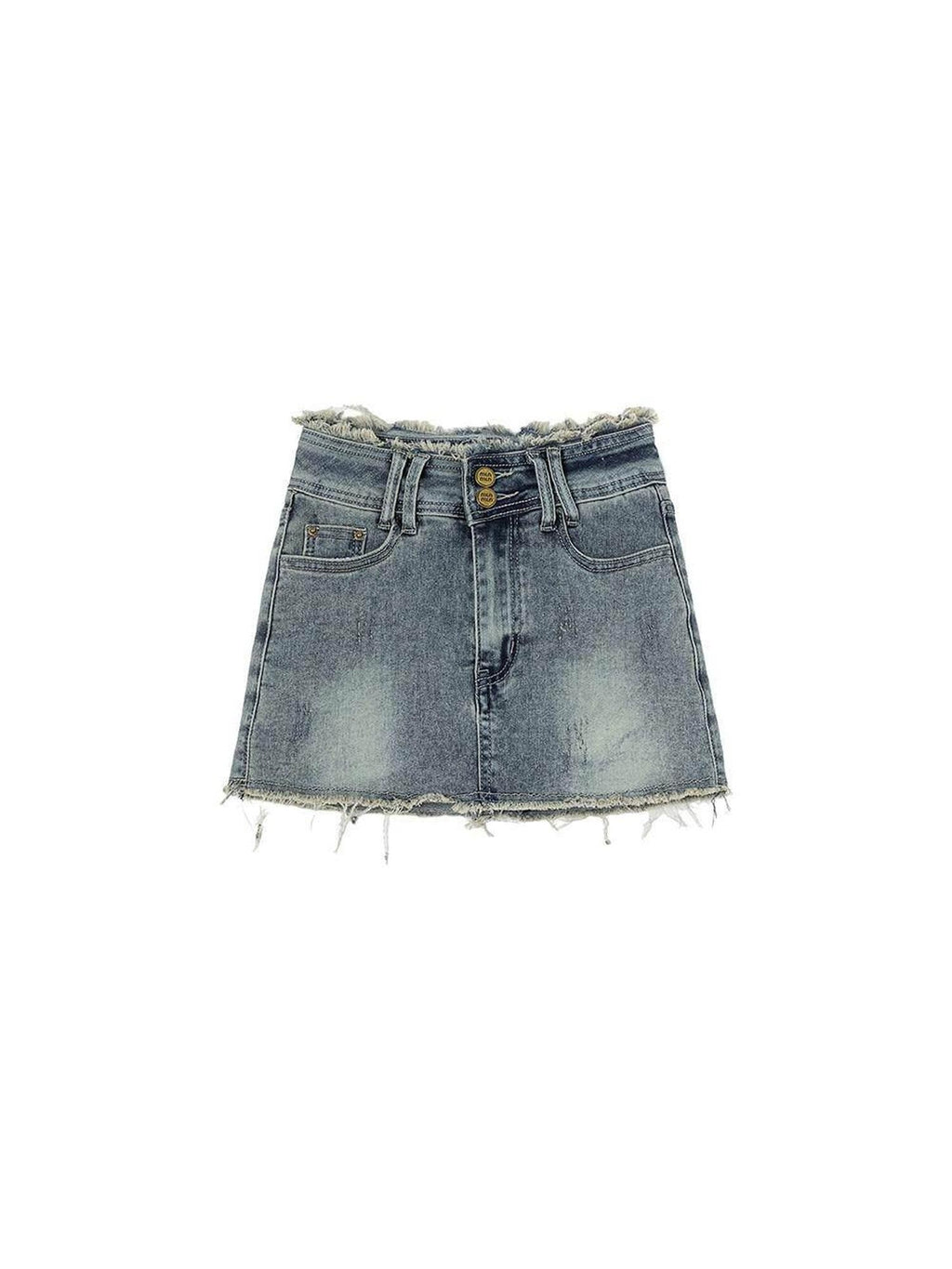 ikyou Stretch Cotton Blend Low Waist Fitted Distressed Fringe Lined Denim Mini Skirts