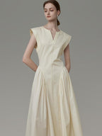 unspoken High Waist Colorblock V-neck Sleeveless Workwear A Line Cotton Maxi Dresses