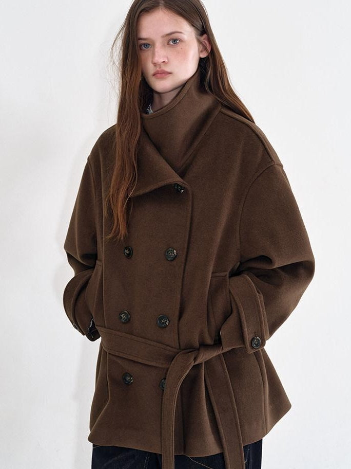 fano Brown Double Breasted Korean Notched Lapel Midlength Office For Women Long Coats