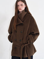 fano Brown Double Breasted Korean Notched Lapel Midlength Office For Women Long Coats