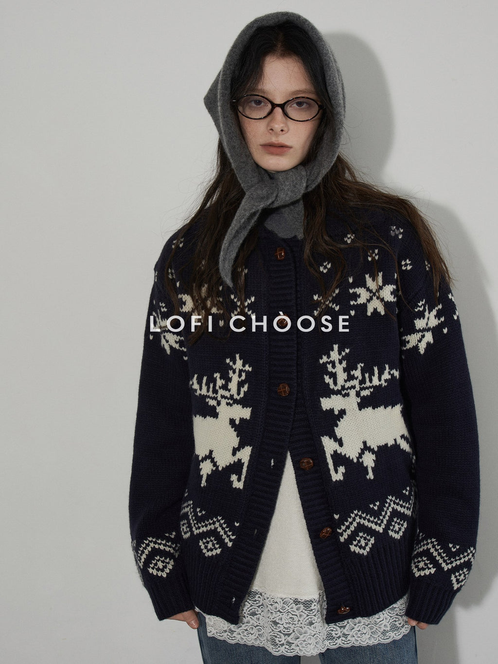 Lofi choose Cozy Soft Knit Office Relaxed Colorblock Women Navy Button Cardigans