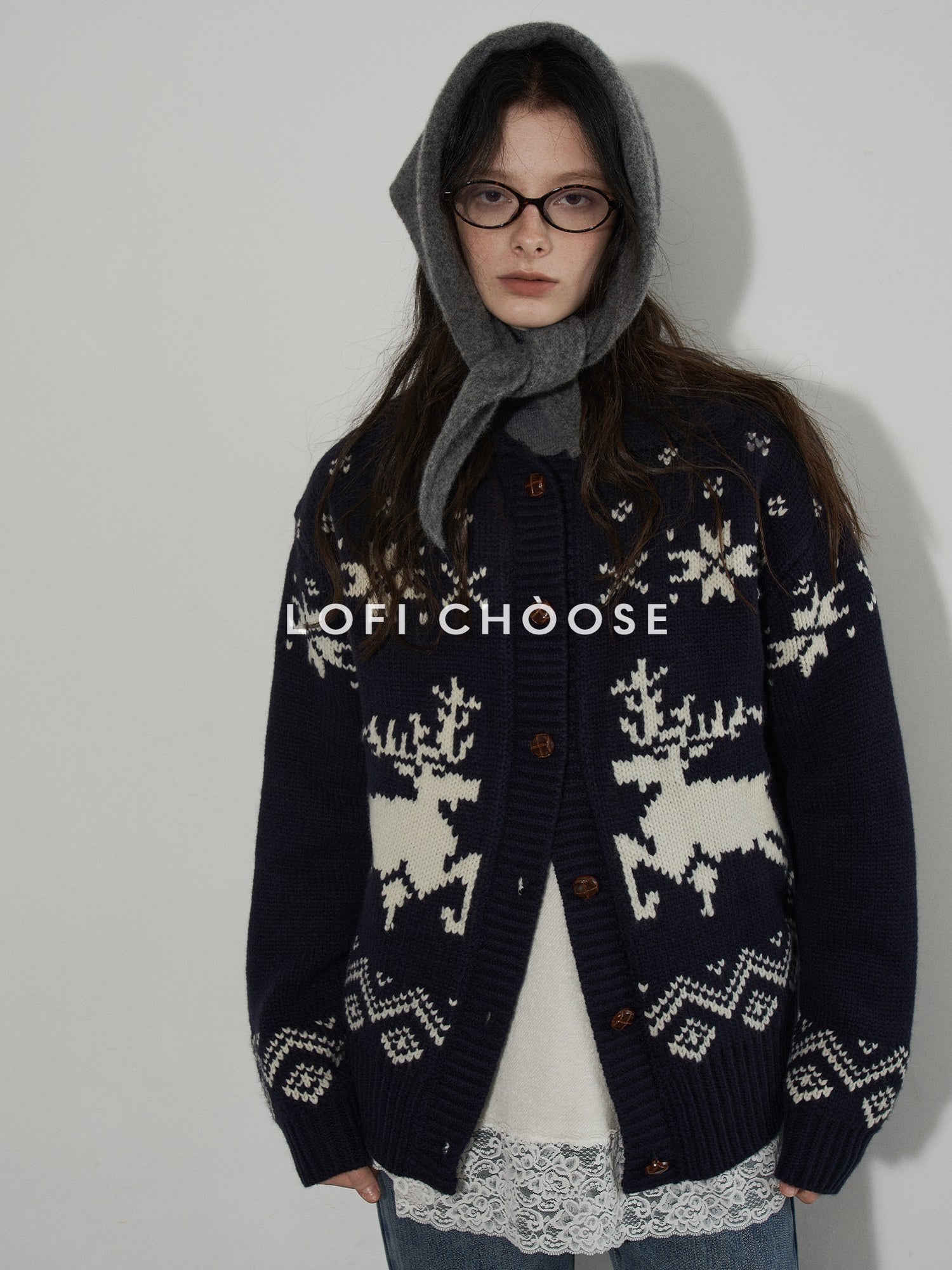 Lofi choose Cozy Soft Knit Office Relaxed Colorblock Women Navy Button Cardigans