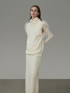 unspoken Elegant Minimalist Beige Two Piece Slim Fit Women Office Casual Top & Skirt Sets