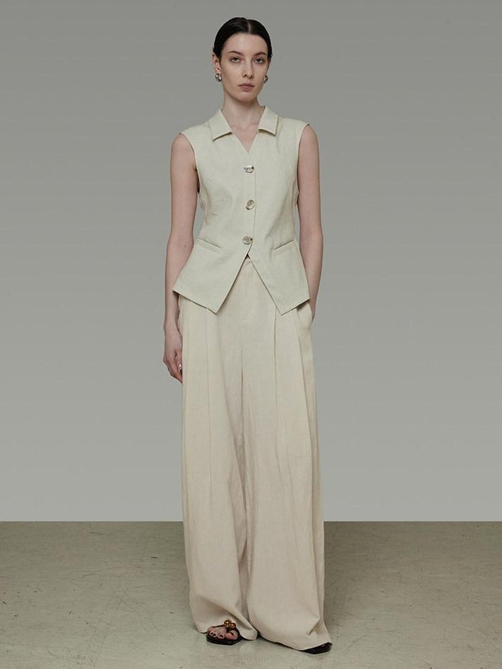 unspoken High Waisted Lyocell Linen Pleated Tie Waist Office Casual Wide Leg Pants