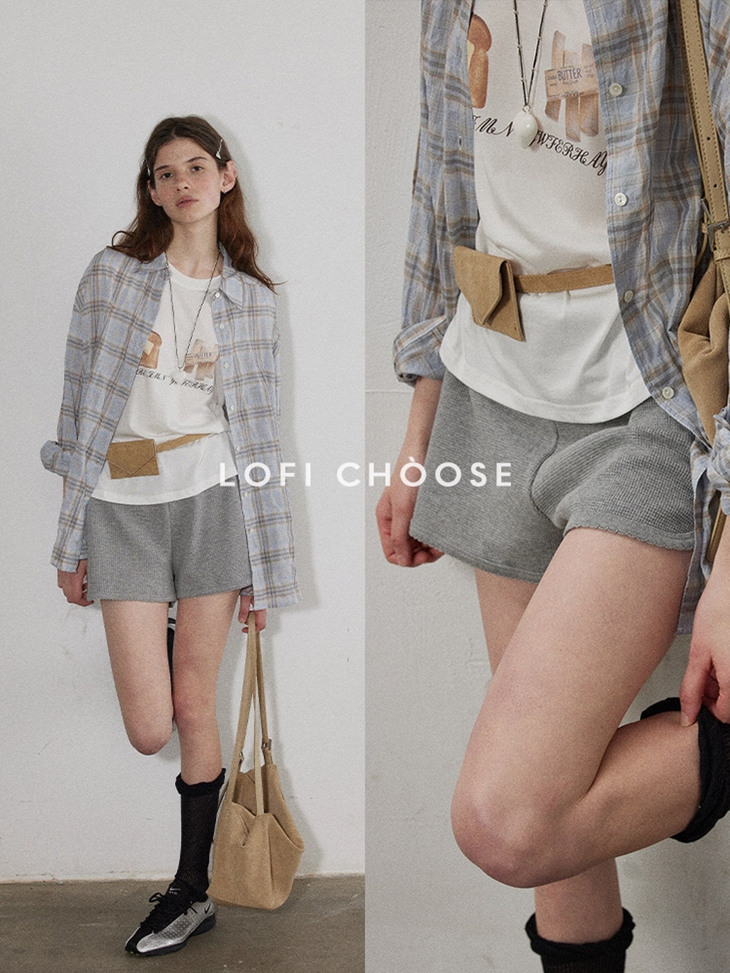 Lofi choose High Waist Loose Straight Leg Women Commuter Grey Casual Mini Shorts