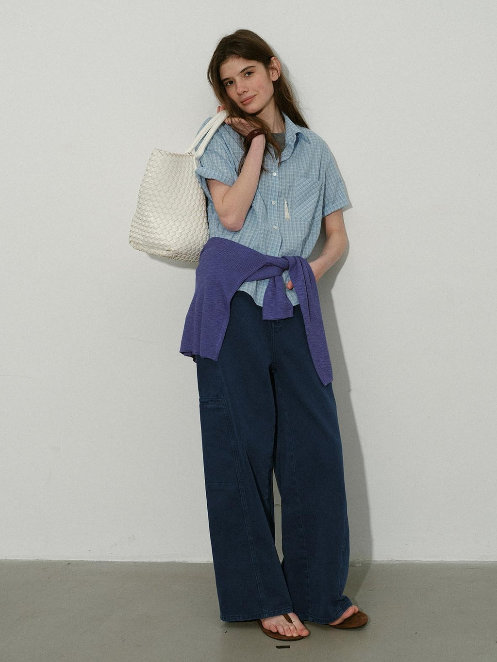 Lofi choose High Waist Washed Cotton Loose Office Women Waterwash Blue Wide Leg Jeans