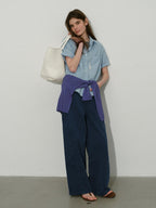 Lofi choose High Waist Washed Cotton Loose Office Women Waterwash Blue Wide Leg Jeans