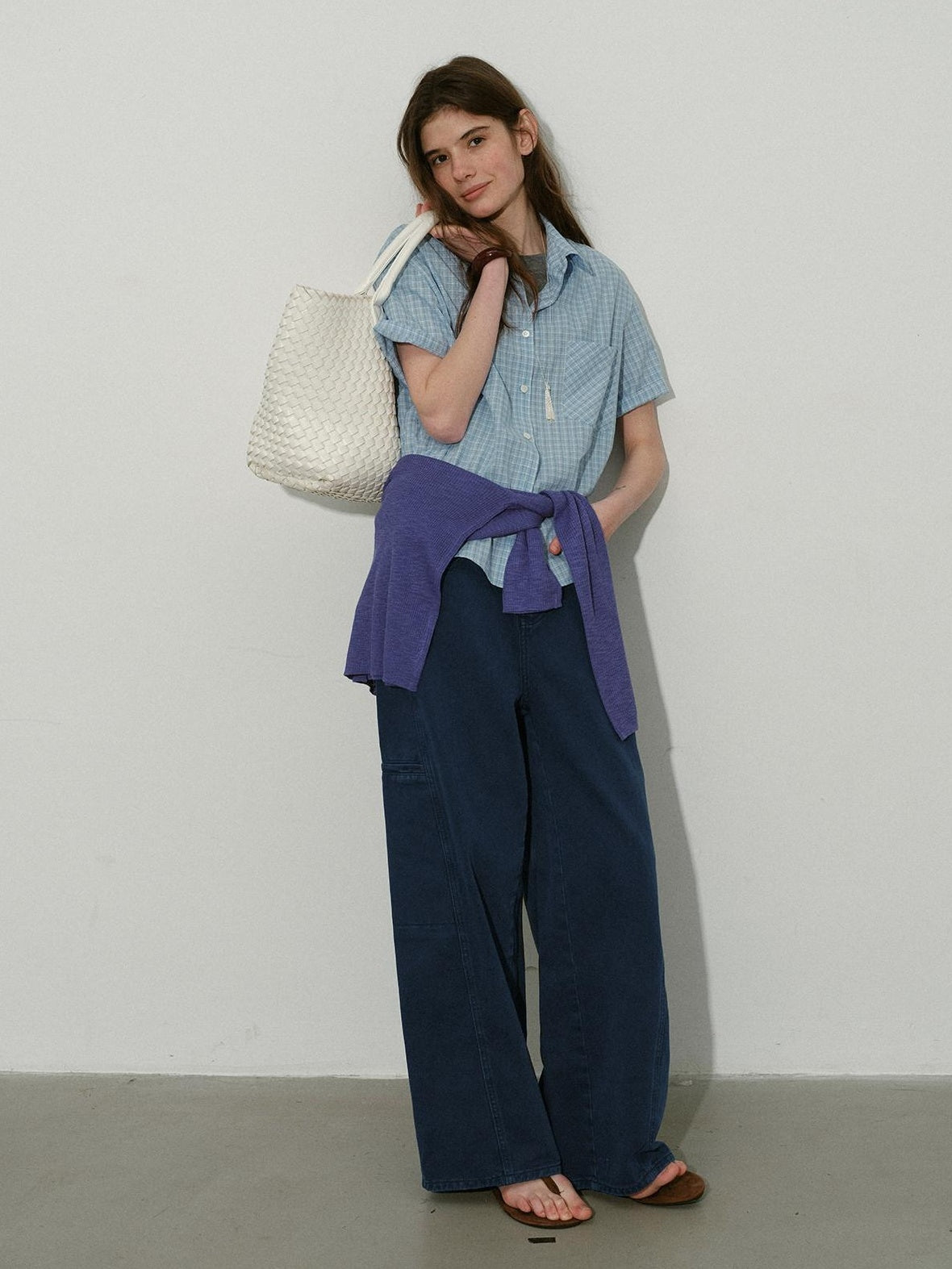 Lofi choose High Waist Washed Cotton Loose Office Women Waterwash Blue Wide Leg Jeans