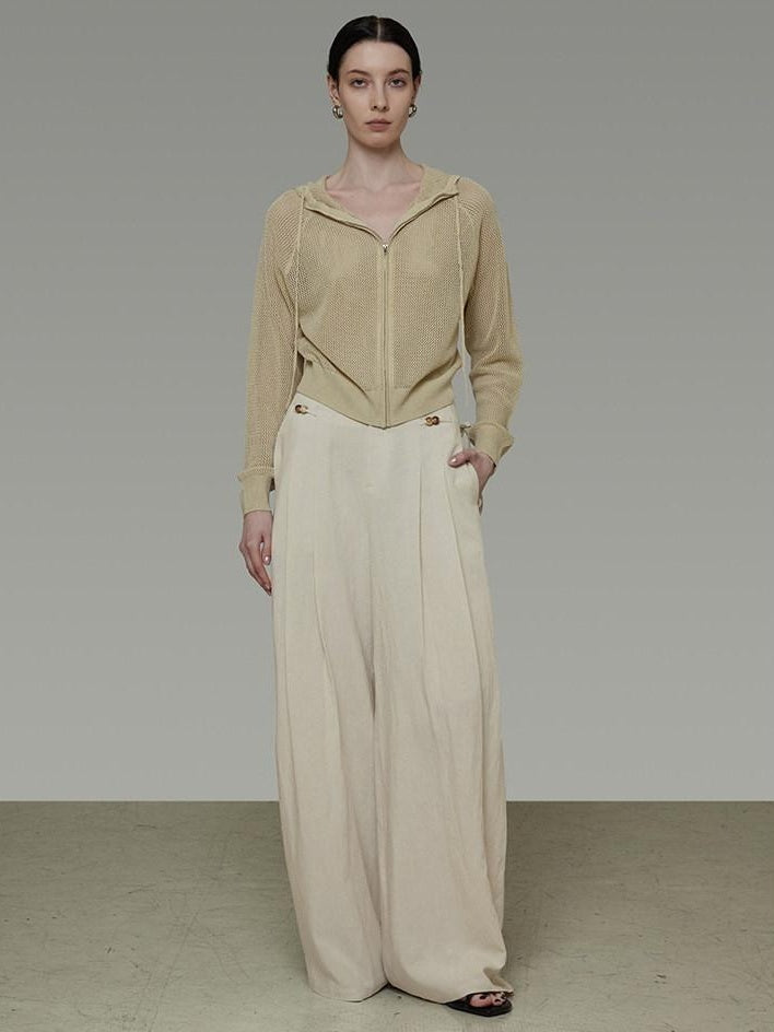 unspoken High Waisted Lyocell Linen Pleated Tie Waist Office Casual Wide Leg Pants