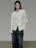 unspoken Wool Blend Minimal Commuter Relaxed Fit 3D Tailored Cropped Jackets