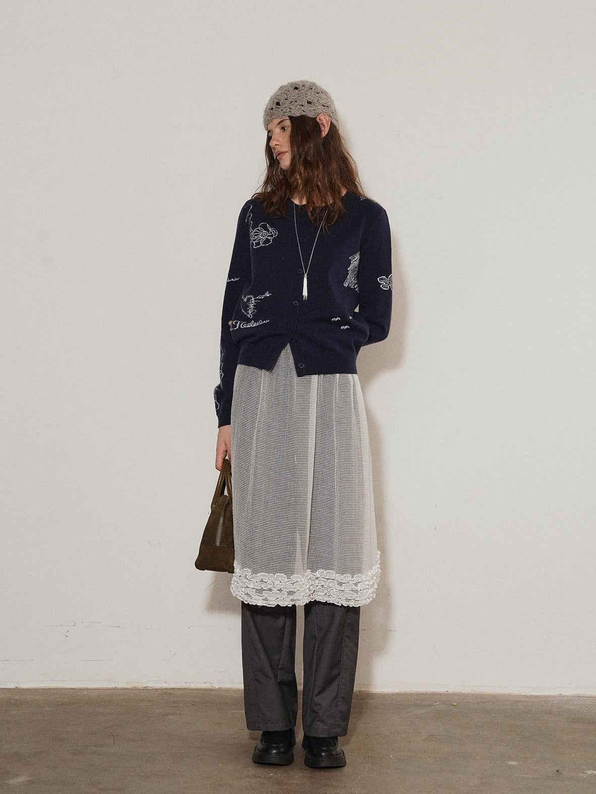 Lofi choose Soft Acrylic Blend Embroidered Classic Fit Round Neck Office Knitwear Cardigans