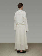 unspoken Breathable Minimal Ruffle Long Sleeve Loose H Fit Women Polyester Maxi Dresses