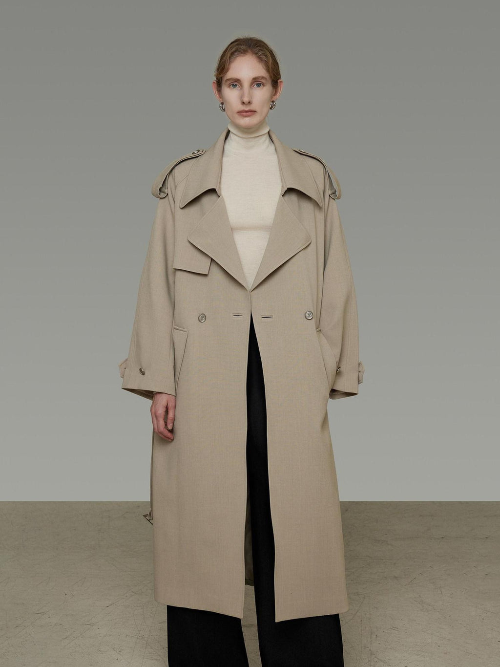 unspoken Online Exclusive Minimalist Loose Fit Midlength Light Khaki Women Trench Coats