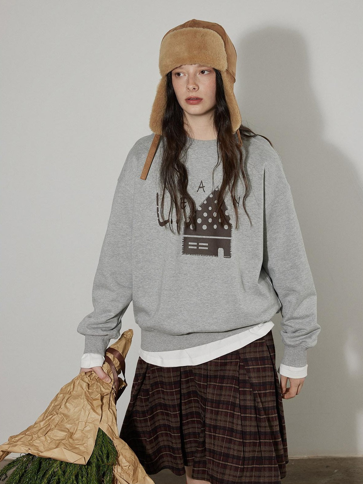 Lofi choose Fleece Lined Cotton Loose Fit Crewneck Pullover Commuter Sweatshirt