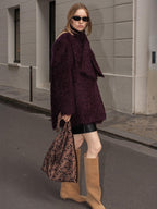 audreyyang Thick Mohair Blend Commuter V-neck For Women Solid Mustard And Grape Wool Coats