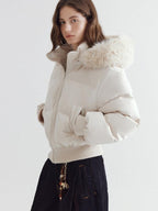 fano 90% White Duck Down Warm Hooded Korean Commuter High Waist Women Down Jackets