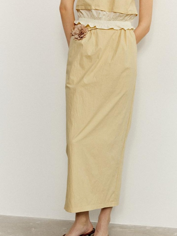 someone sometimes Ruffle Original Slim Fit Melon Halter Cotton Mix Top & Skirt Sets