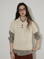Lofi choose Comfortable Loose Plaid Button Collar Long Sleeve Women Workwear Midi Dresses