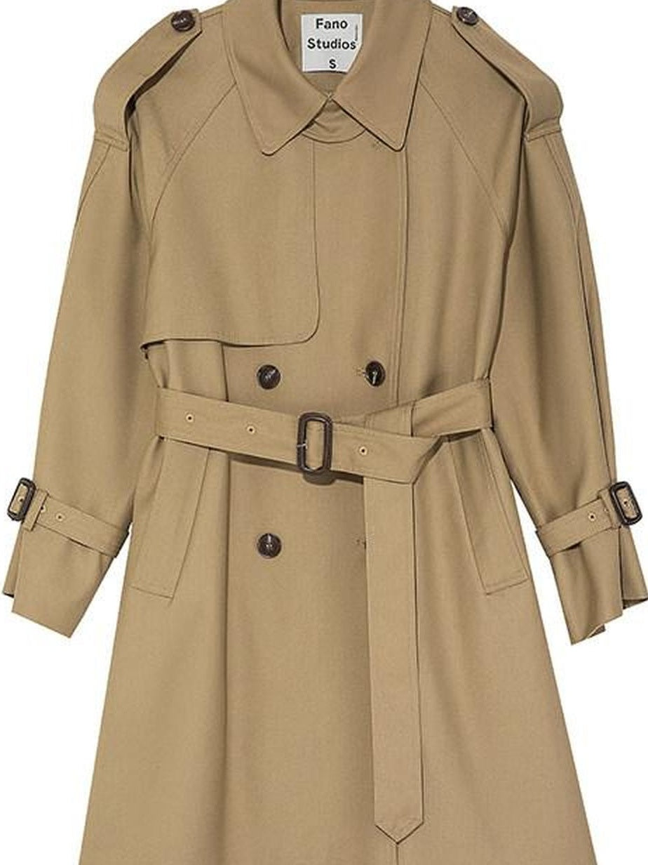 fano Pocketed Relaxed Raglan Midlength Double Breasted Khaki Womens Trench Coats