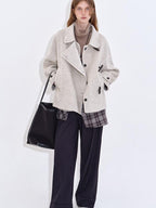 fano Wool Blend Korean Commuter Relaxed Fit Notched Collar Light Grey Short Coat