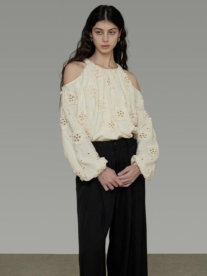 unspoken Breathable Skin Friendly Embroidered Loose Round Neck Long Sleeve Office Blouses