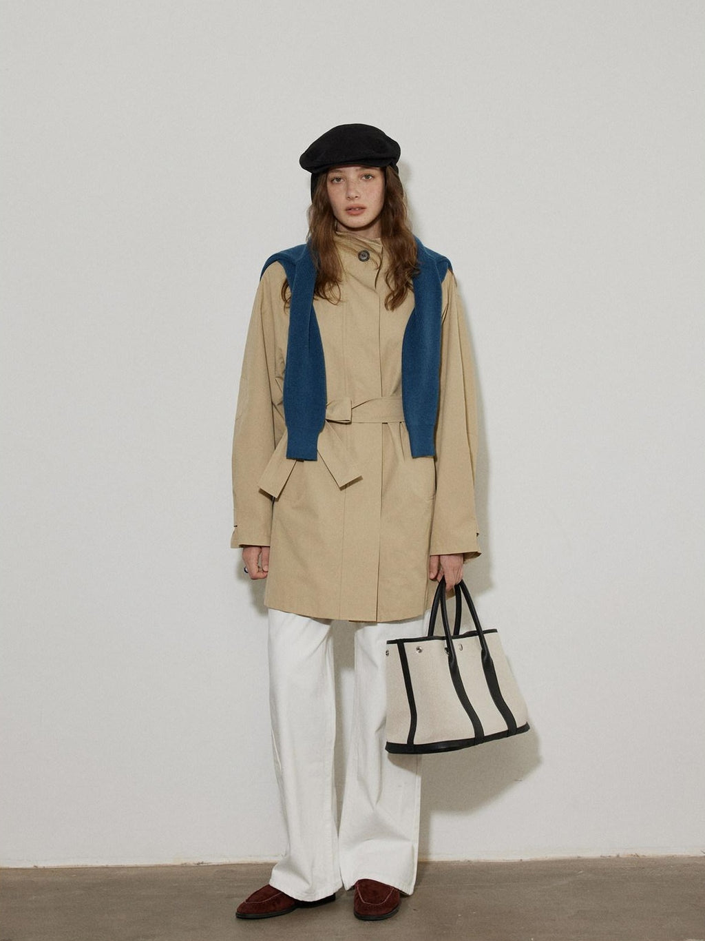 Lofi choose Office Ready Loose Fit Short Stand Collar Single Button Women Khaki Trench Coats