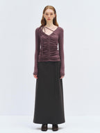 someonesometimes Lyocell Wool Slim Fit V-neck Knit Women Fig Purple Long Sleeve T-Shirts