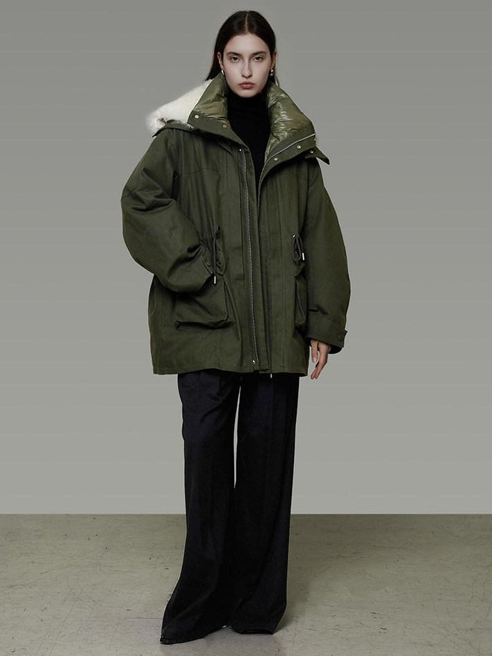 unspoken 90% White Duck Down Warm Midlength Stand Collar Women Army Green Down Jackets