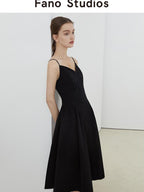 fano 100 Percent Cotton Minimalist Commuter Loose Waist V-neck Camisole Maxi Dresses