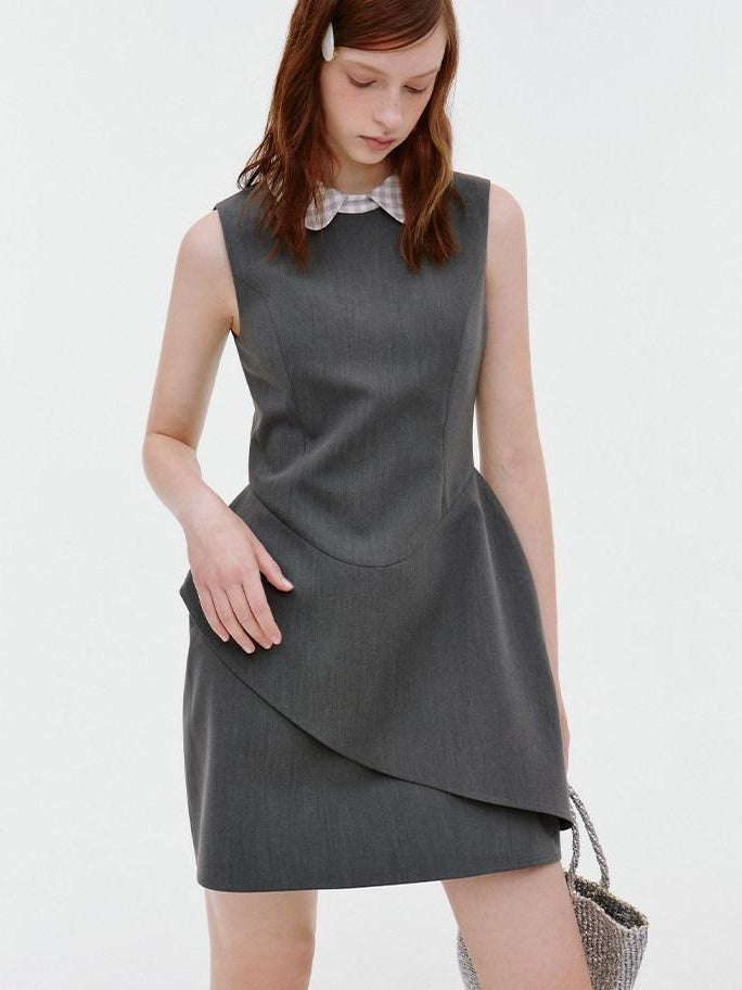 fano Polyester Stretch Korean Office Cocoon Sleeveless Gray Women Vest Midi Dresses