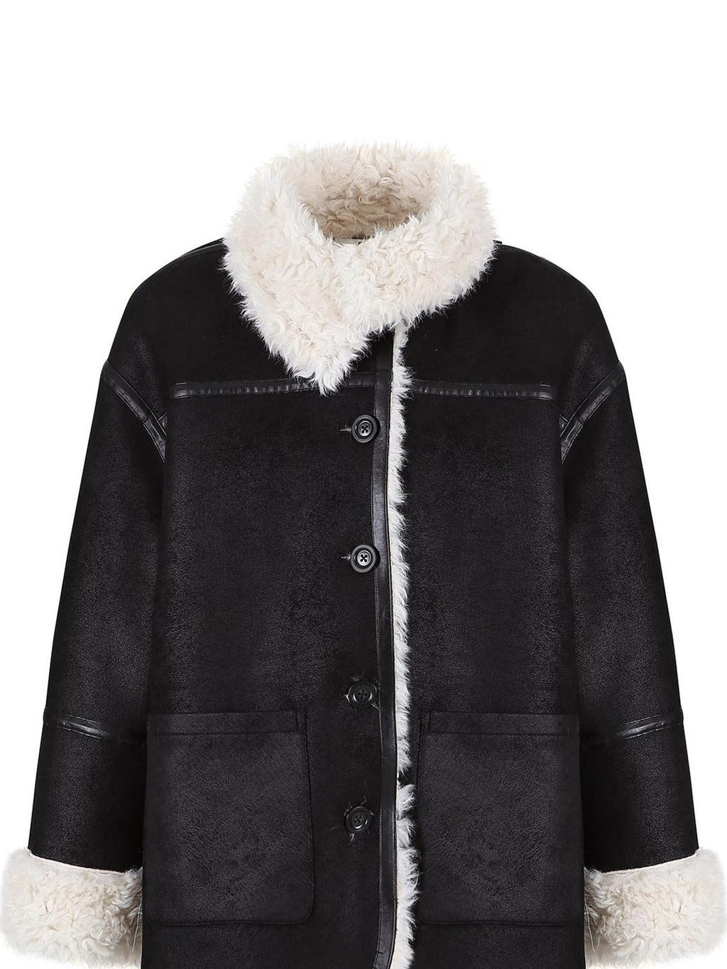 fano Contrast Color Trim Casual Loose Fit Lapel Collar Women Daily Black Short Coat