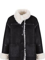 fano Contrast Color Trim Casual Loose Fit Lapel Collar Women Daily Black Short Coat