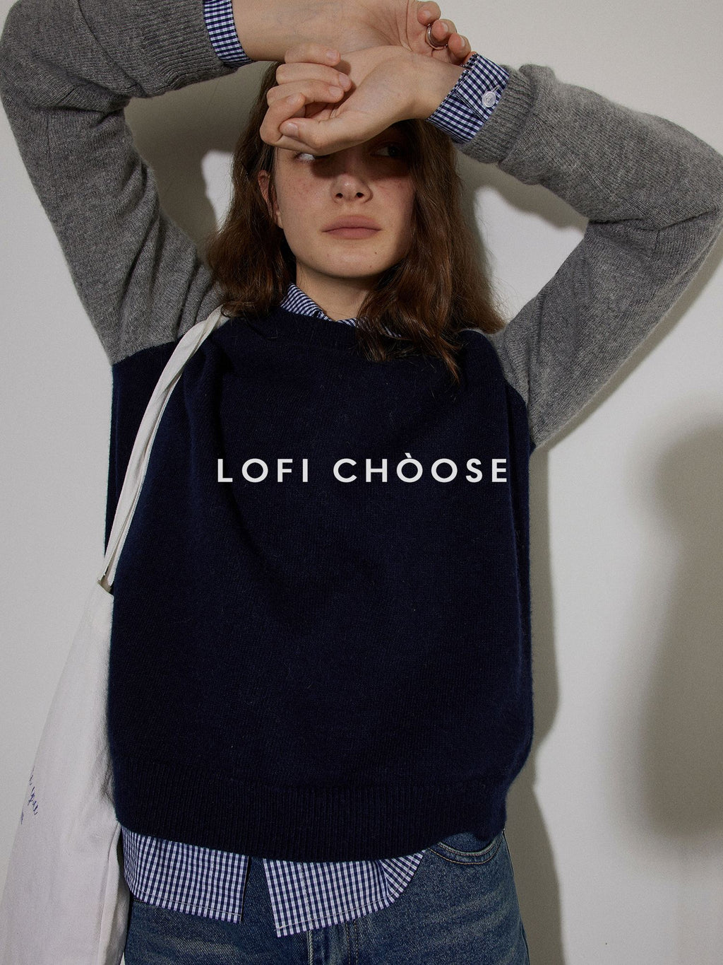 Lofi choose Flattering Plaid Minimal Collared Loose Long Sleeve Button Women Blue Shirts