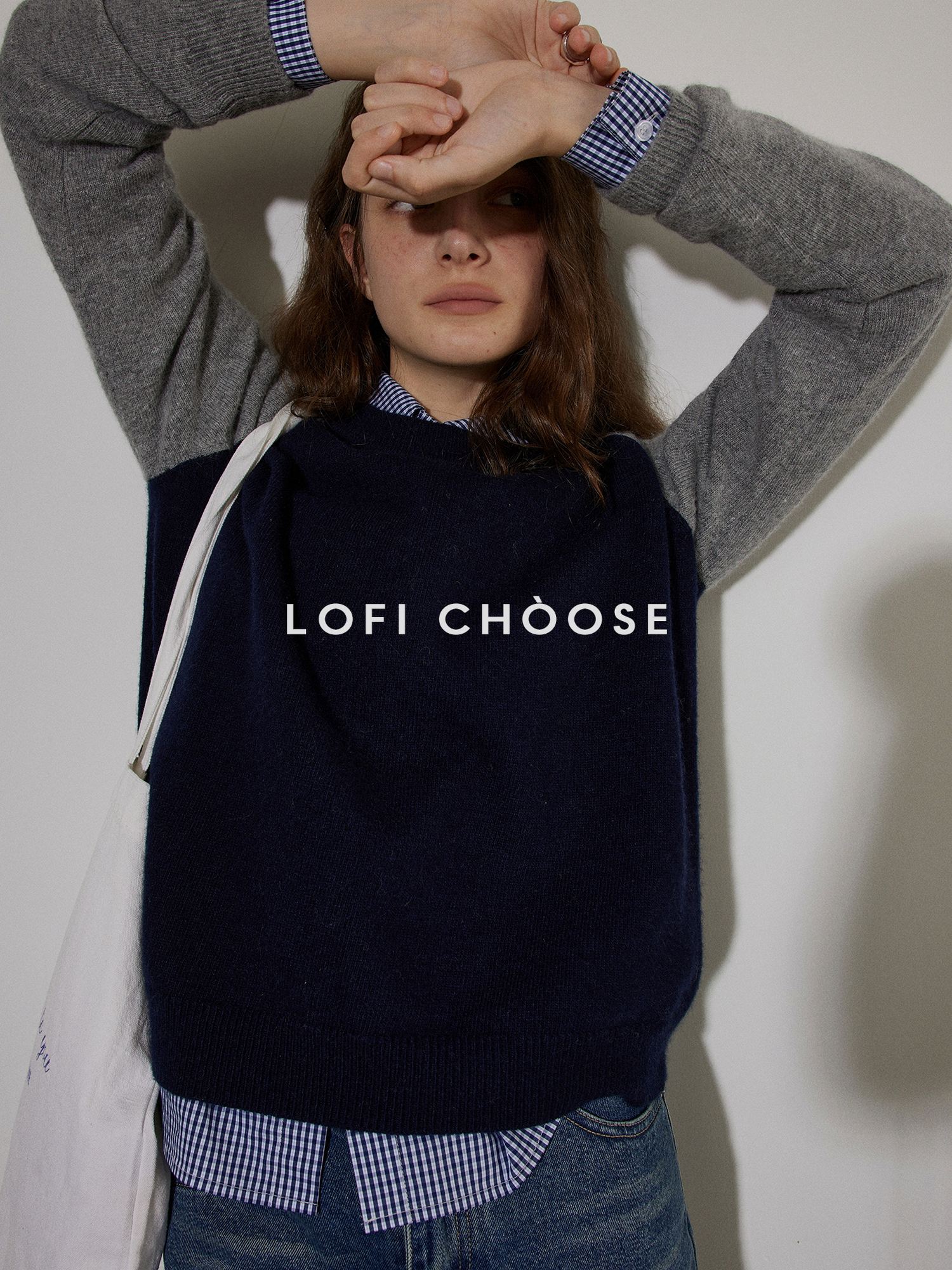 Lofi choose Flattering Plaid Minimal Collared Loose Long Sleeve Button Women Blue Shirts
