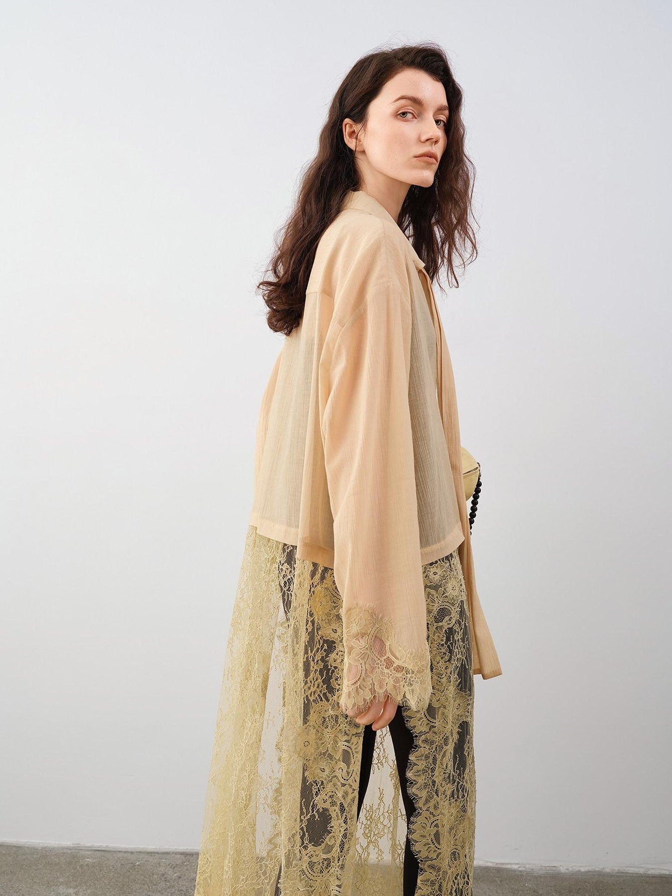 audreyyang Cotton Blend Lace Patchwork Relaxed Fit Long Sleeve Casual Women Midi Dresses