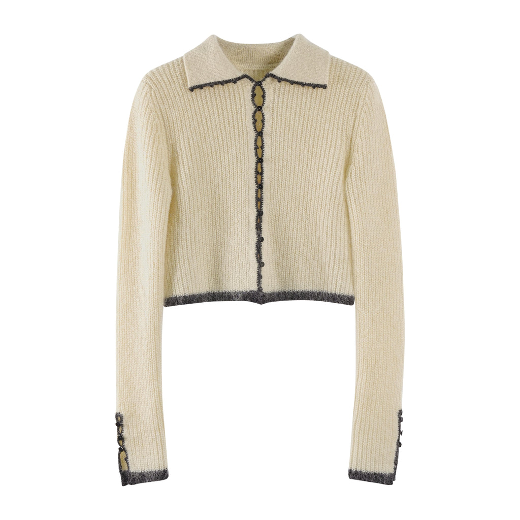 someonesometimes Soft Mohair Wool Blend Slim Short Lapel Buttoned Women Knitwear Cardigans